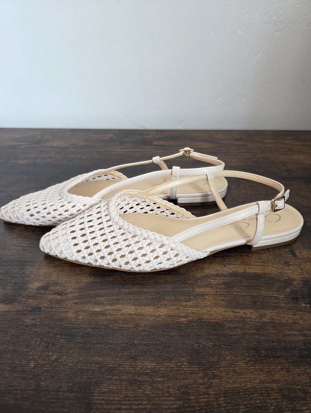 Jessica Simpson Ivory Cream Crochet Pointed Toe Mules Flats Beach Wedding 9.5 - Picture 2 of 7